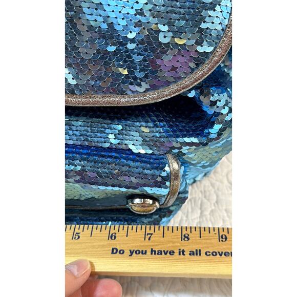 Coach Women’s Blue Poppy Sequin Backpack Signature Glitter Travel Bag Designer - Picture 6 of 13